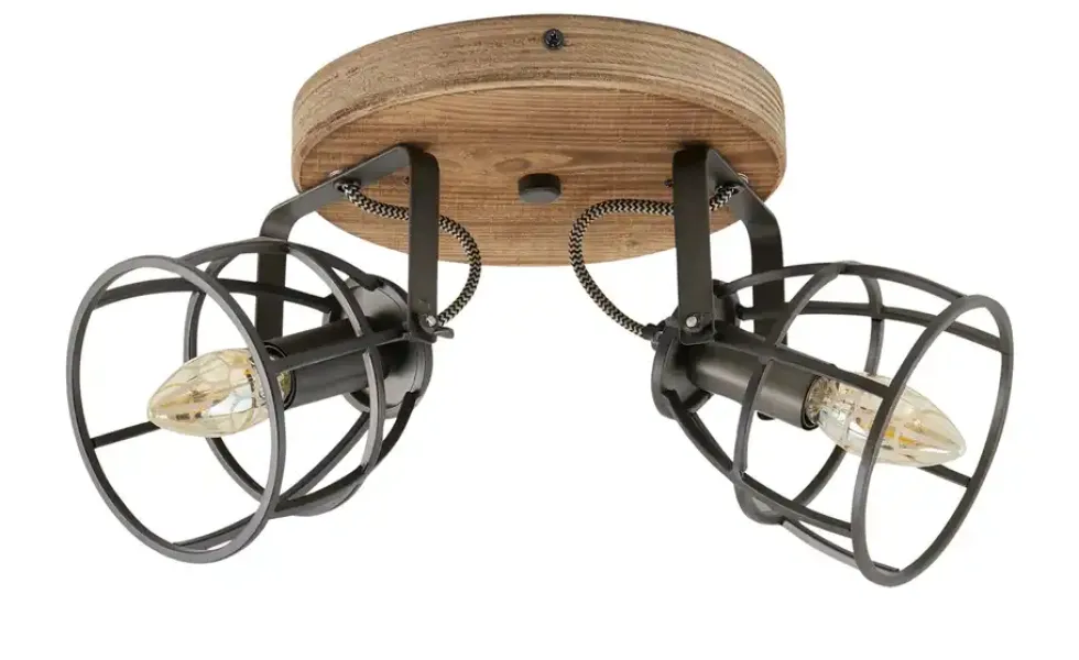 Deckenleuchte, 2-flammig, Holz/Metall