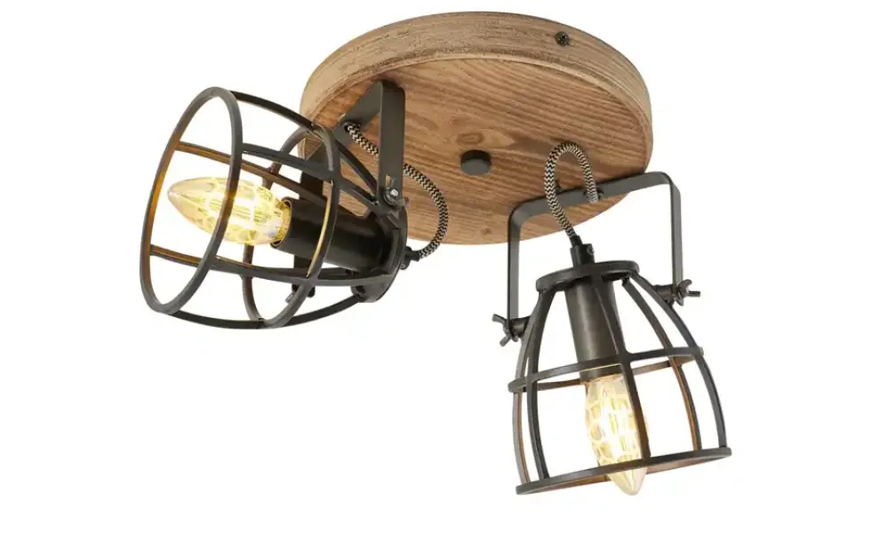 Deckenleuchte, 2-flammig, Holz/Metall
