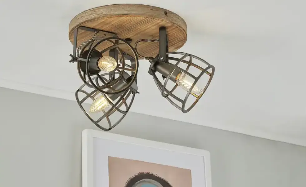 Deckenleuchte, 3-flammig, Holz/Metall