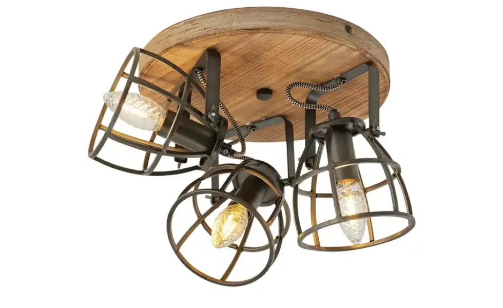Deckenleuchte, 3-flammig, Holz/Metall
