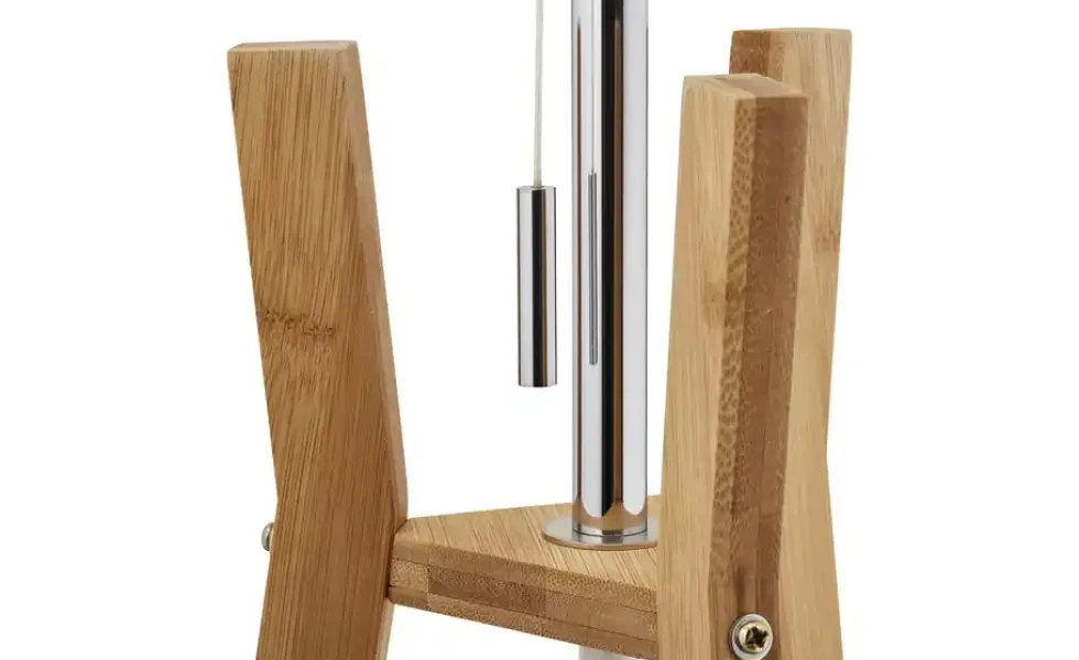 KHG Holz-Stehleuchte, mit Stoffschirm und Ablage