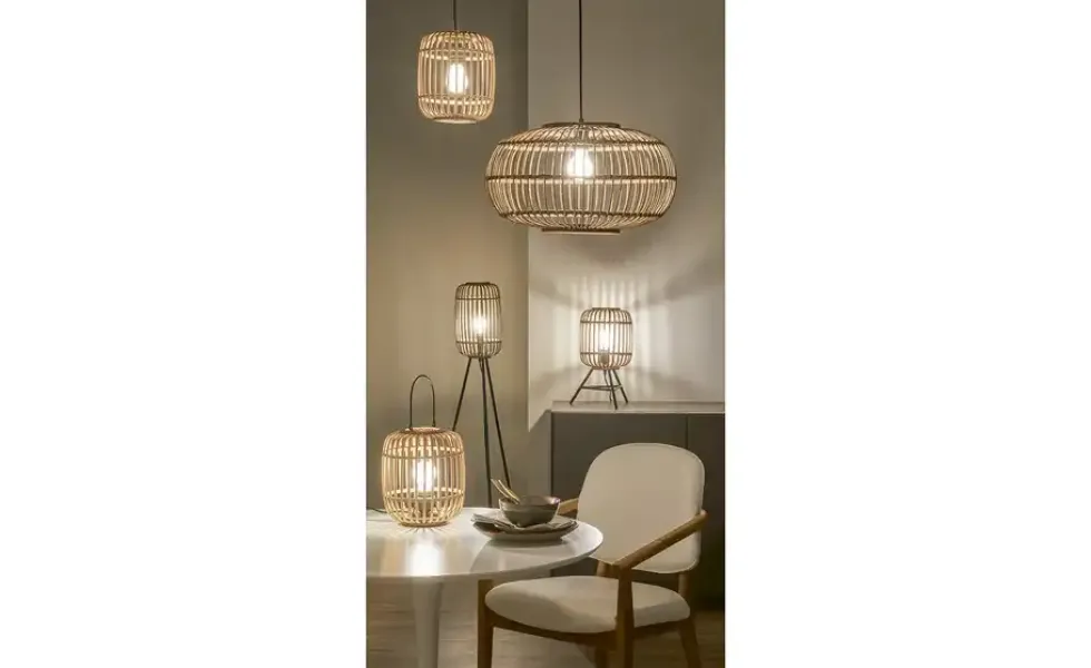 Pendelleuchte, 1-flammig, Holzlamellen
