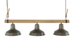 Pendelleuchte, 3-flammig, schwarz/Holz mit Tau